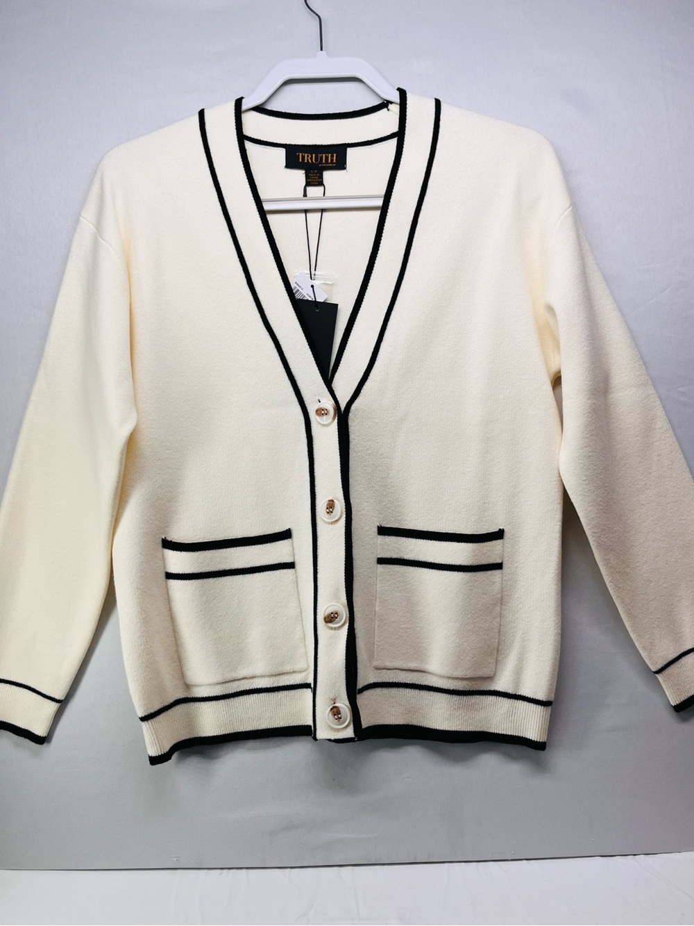 TRUTH Cream Cardigan with Black Trim